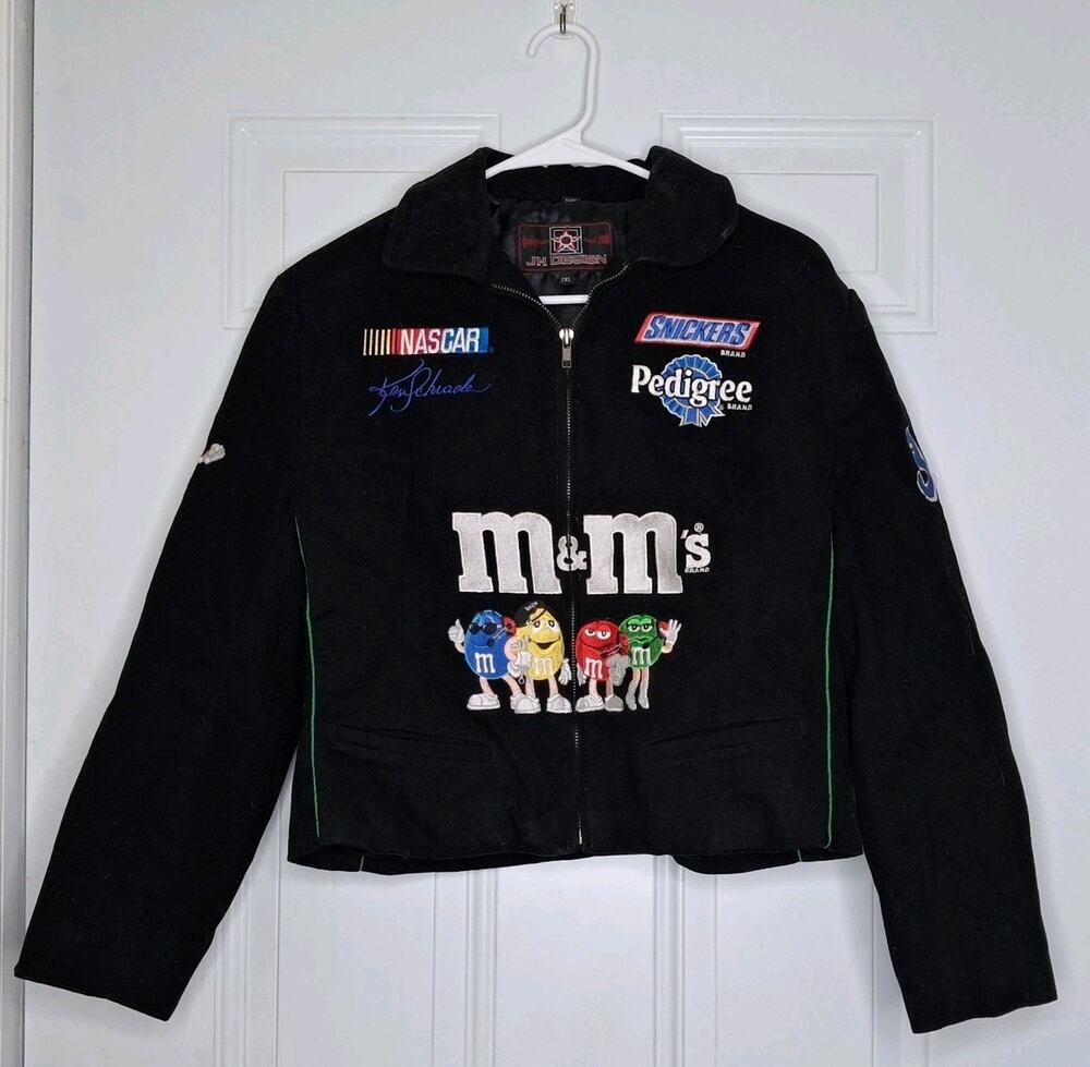 JH Design NASCAR Racing Cropped Jacket Women's Size XS -M&M's Ken Schrader #16